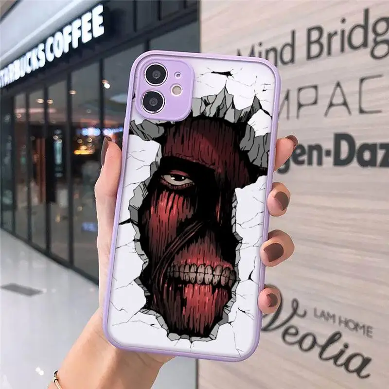 

Attack On Titan Anime Phone Cases Matte transparent For Purple iPhone 12 Mini 11 Pro XR XS Max 7 8 Plus X Back Cover