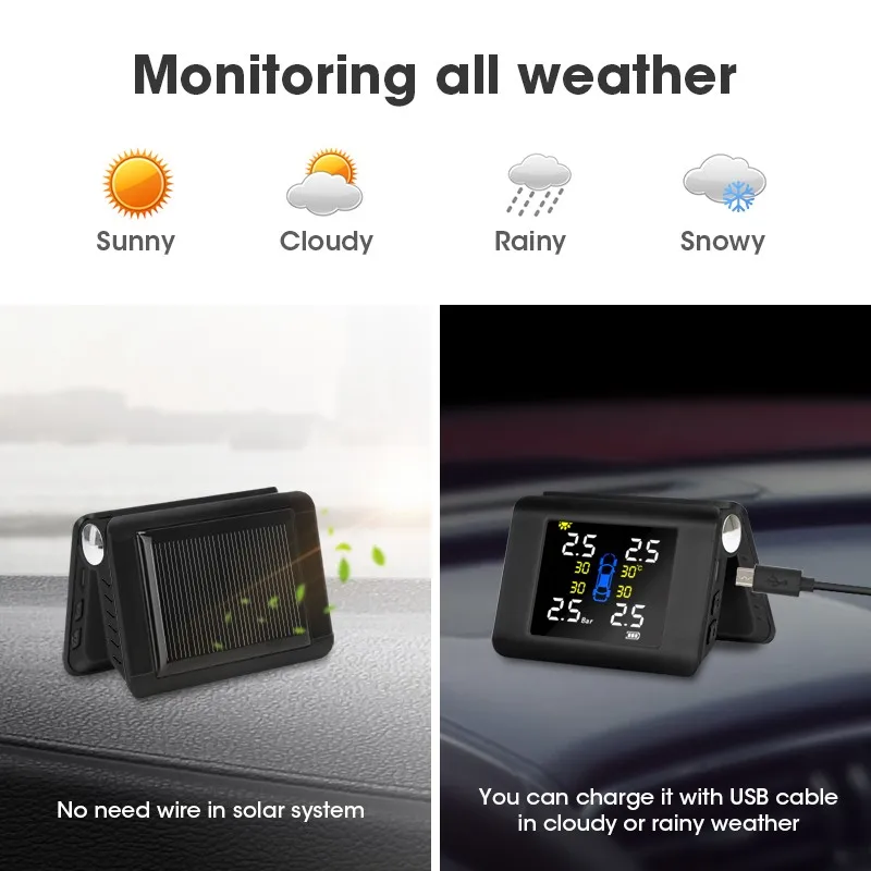 

Auto Wireless Solar Power LCD Color Display Car TPMS Tire Pressure Monitor System With 4 External Sensors