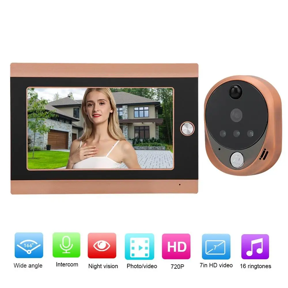 7 дюймов дверной звонок WI-FI Беспроводной ЖК-дисплей Экран 720P HD PIR Камера 16 Звонок дверной глазок звонок