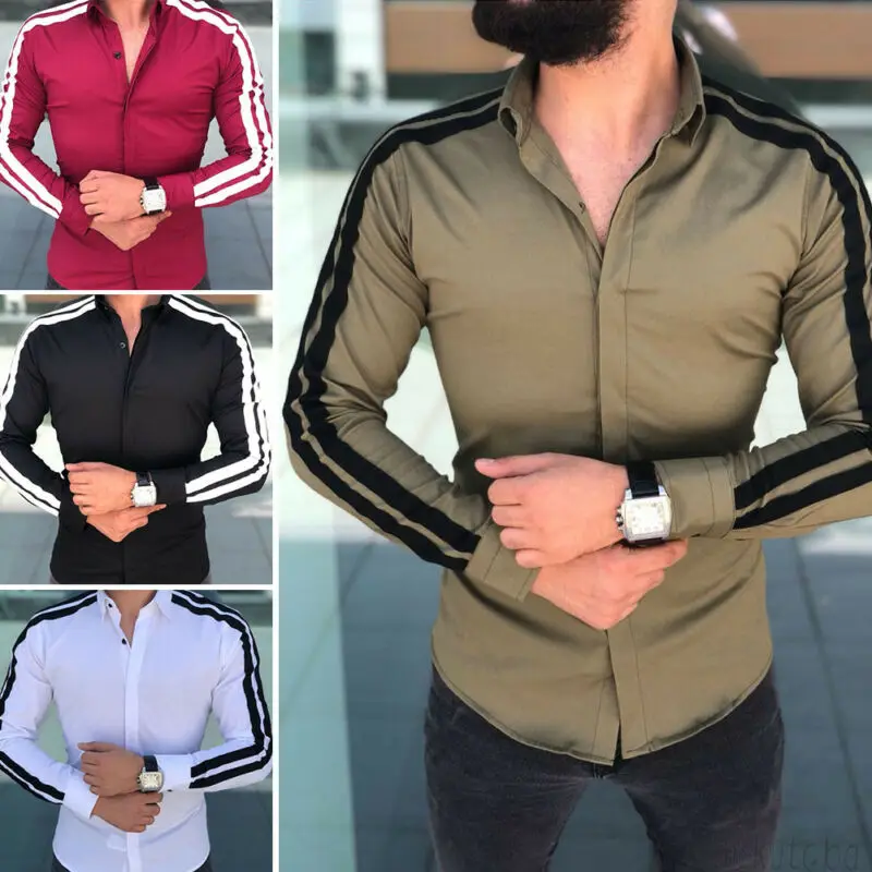 Модные блузки с длинным рукавом роскошная приталенная Стильная мужская рубашка