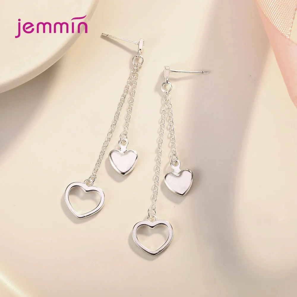 Женские серьги-подвески в виде сердца из серебра 925 пробы