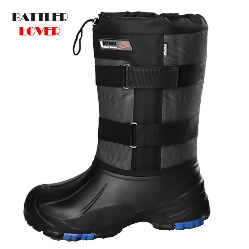 

Men Winter Camouflage Snow Boots Rain Shoes Waterproof with Fur Plush Warm Botas for Male Casual Mid-Calf Work Fishing Footwear