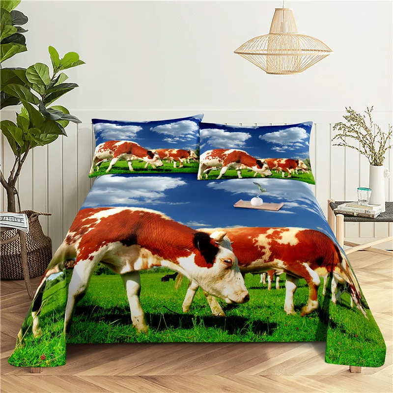 Cow Bedding Sheet Home Digital Printing Polyester Bed Flat With Pillowcase Print | Дом и сад