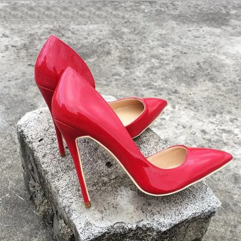 Брендовые женские модные туфли-лодочки с вырезами пикантные красные