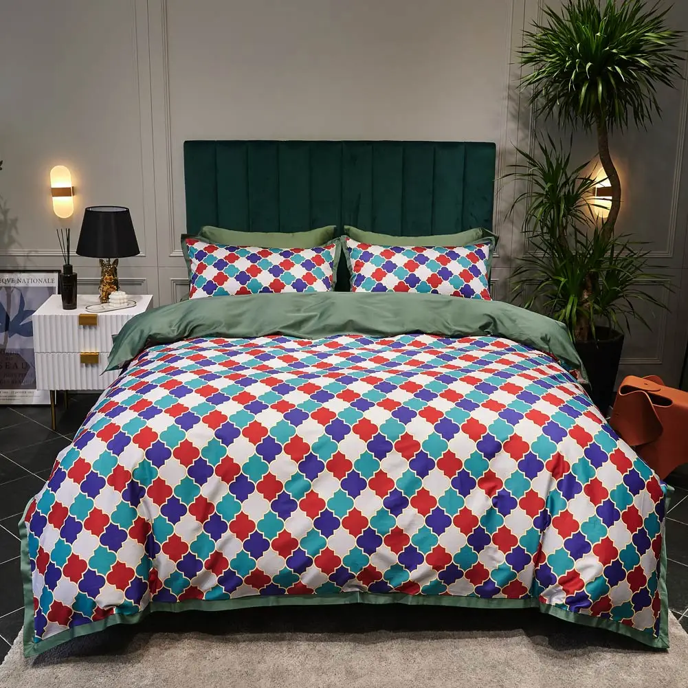 

Papa&Mima Luxurious Geometric Egyptian Cotton Bedding Set Printed Linens Flat Sheet Fitted Sheet Pillowcase Quilt Cover