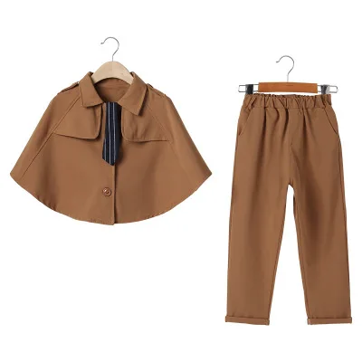 

Elegant Cloak Jacket+Pants Children Girls Two Piece Suits Teenager Girls School Clothing Girls Casual Teenager Kids Tracksuit