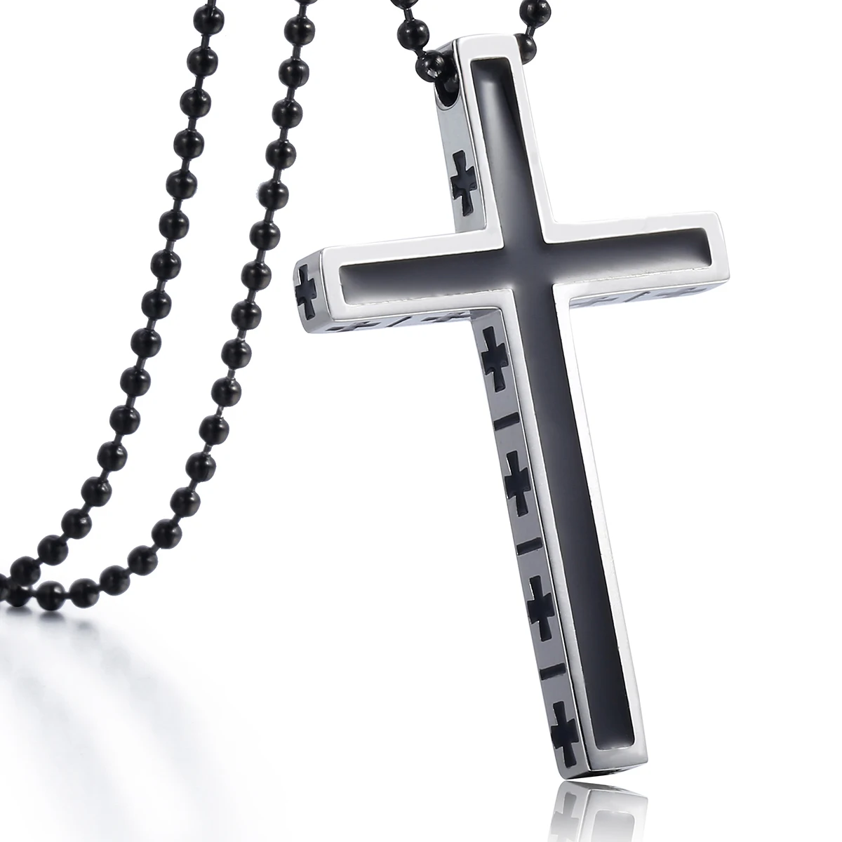 Модное серебряное ожерелье из нержавеющей стали с маленьким крестом черная