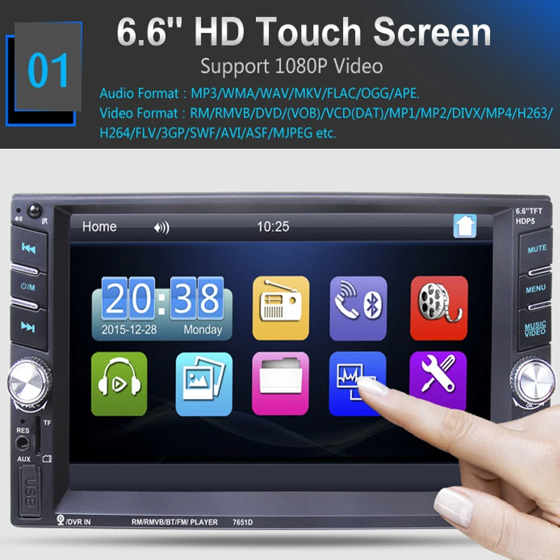 Автомагнитола HD 6," сенсорный экран стерео 2 Din Bluetooth FM ISO мощность SD USB Aux вход Mp5 плеер нет или с камерой