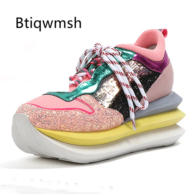 Новинка 2019 года женские кроссовки с круглым носком расшитые блестками