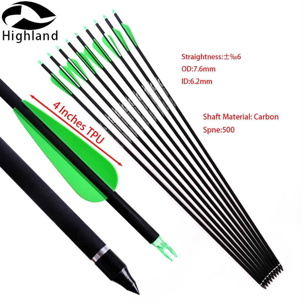 

12pcs 30 Inches Hunting Archery Arrow Spine 500 Carbon Arrows for 40-60pounds Recurve Bow or Compound Bow Shooting
