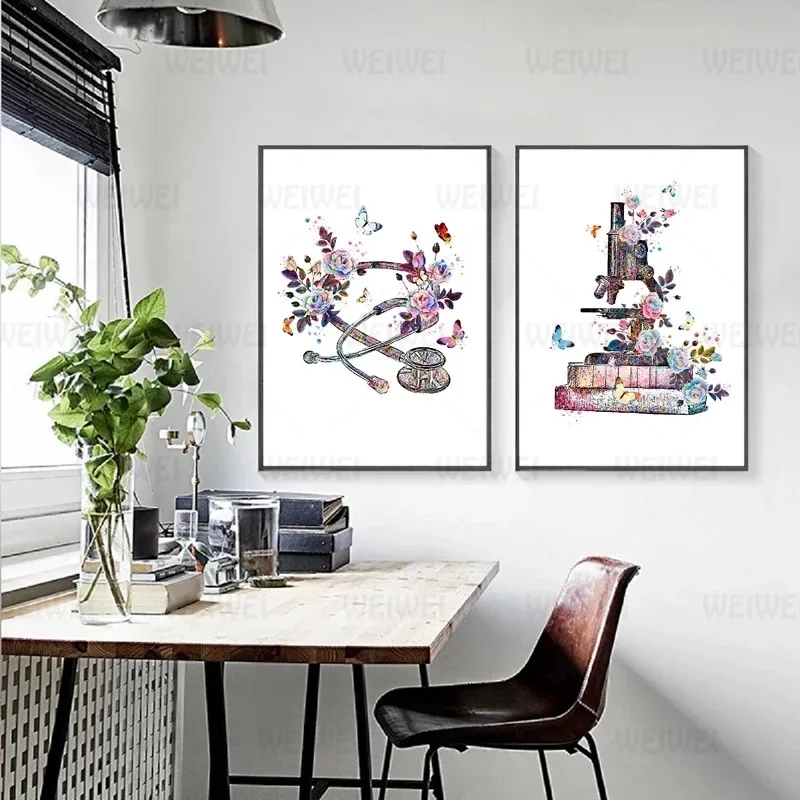 Подарок для врача медицинское оборудование акварельная живопись холст печать