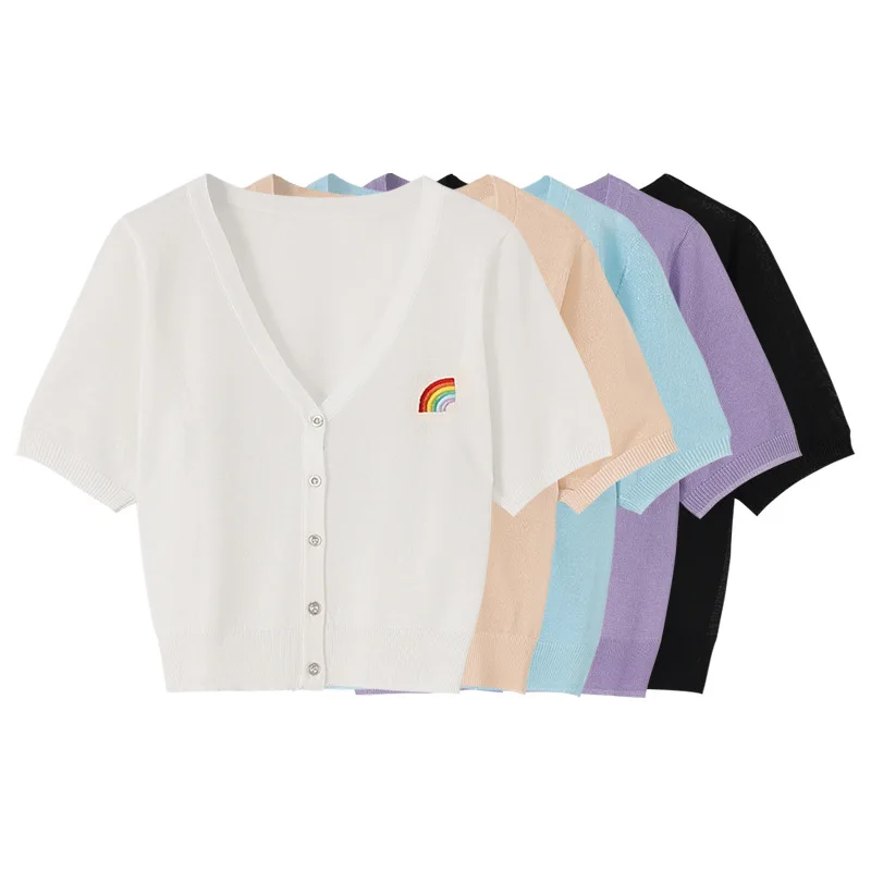 

Knitted cardigan thin women's short-sleeved ice silk jacket sun protection clothing summer embroidered air-conditioned shirt