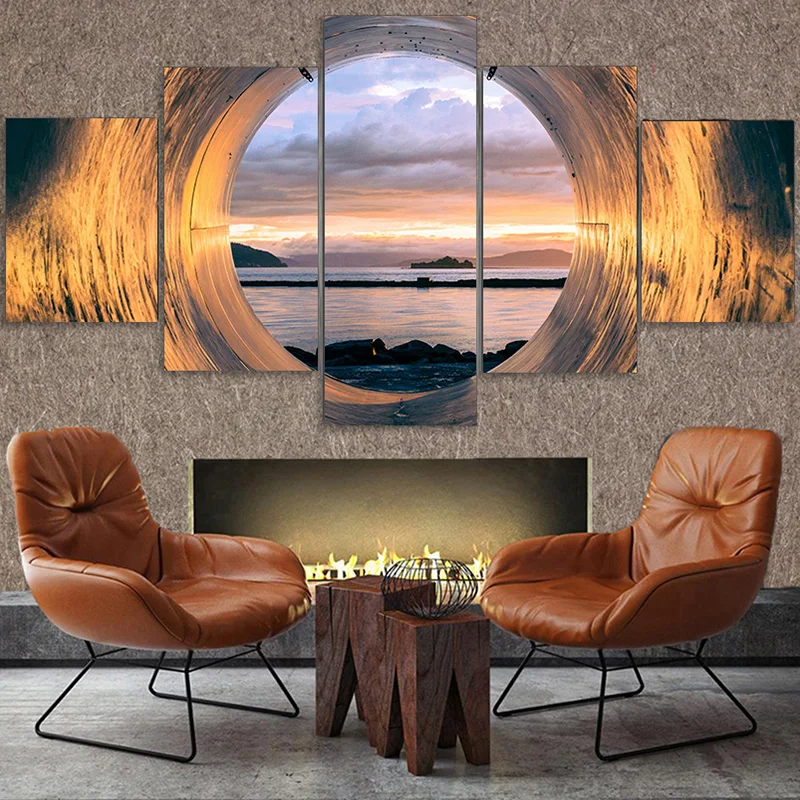 

Wall Art Painting Modular Poster Modern Home Decor 5 Panel Landscape Sunset Ocean View Frame Living Room Canvas Print Pictures