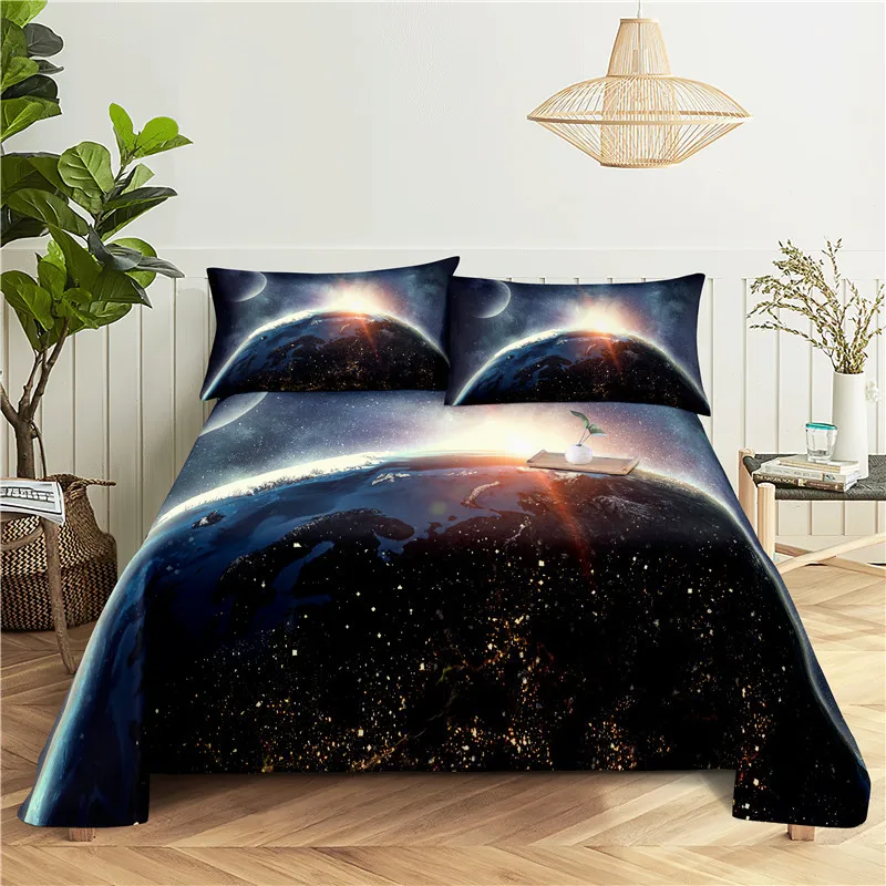 

Beautiful Night 0.9/1.2/1.5/1.8/2.0m Digital Printing Polyester Bed Flat Sheet With Pillowcase Print Bedding Set