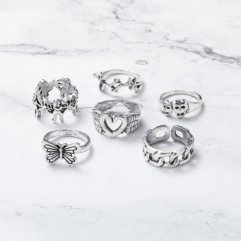 Комплект колец из 6 предметов в стиле ретро кольца непальского персика сердца