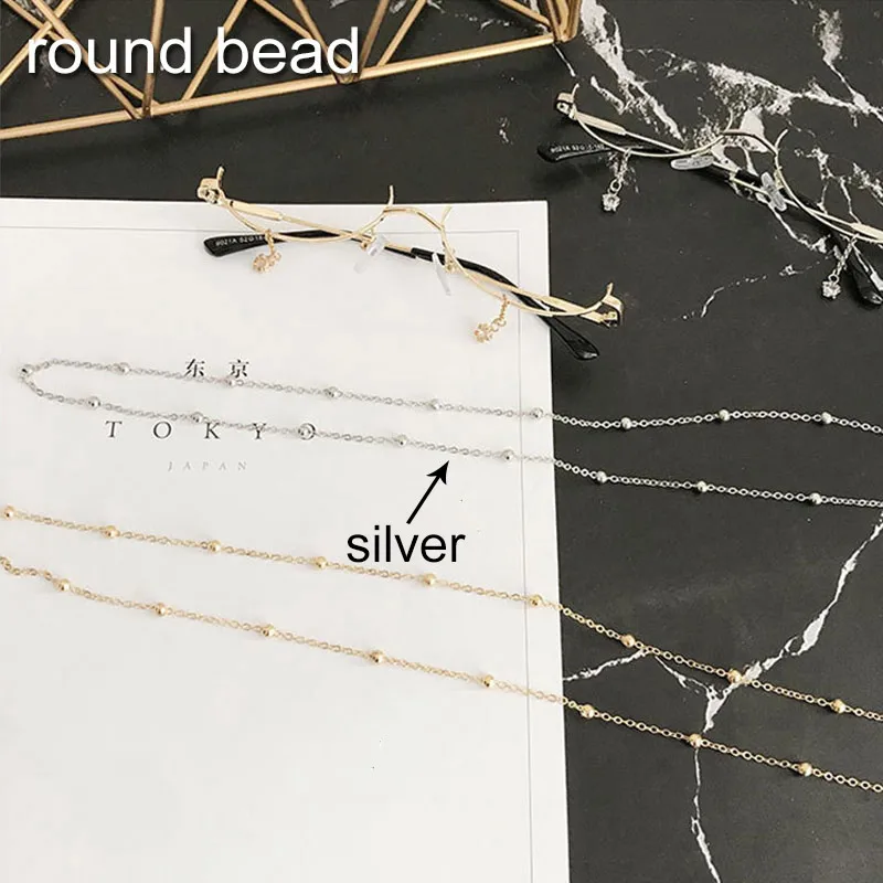 round bead silver Винтажные цепочки для солнцезащитных очков, женские и мужские жемчужные цепочки для очков из нержавеющей стали, ремешок на шею, цепочка для очков с бусинами для чтения - Цвет: round bead silver