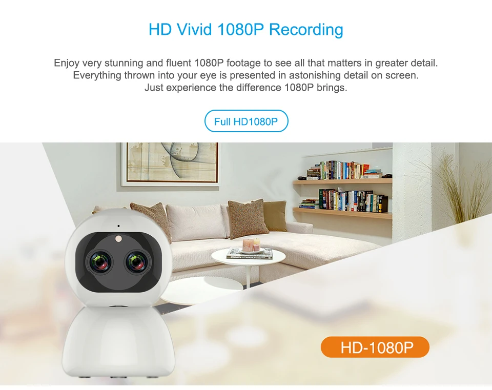 Jimi Двойной объектив дома Камера 1080P Крытый Wi-Fi IP Камера видеонаблюдения Системы с предупреждения о движении, Ночное видение, 2-Way Talk