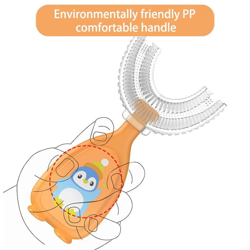 Cepillo de dientes con patr&oacute;n de dibujos animados para ni&ntilde;os, herramienta de limpieza de silicona l&iacute;quida con forma de U, Manual, 1 Uds.-2