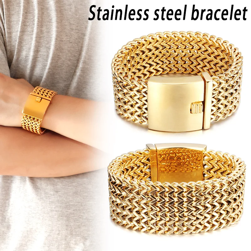 

Never Fade Gold Color Thick Stainless Steel Bracelet Jewelry Fashion Decoration LXH