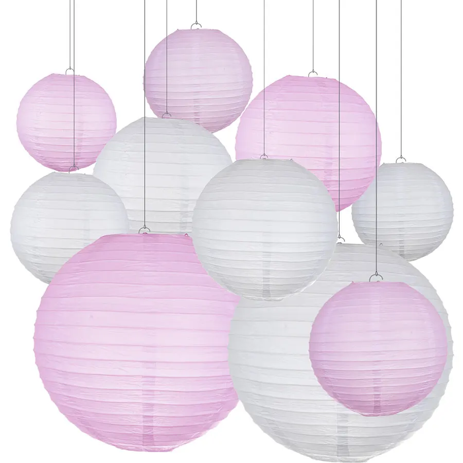 white and pink 20 шт./лот " 8" 1" 12 дюймов белый китайский бумажный мяч лампион Свадебные украшения бумага для фонарей абажур Обручение вечерние Декор - Цвет: white and pink