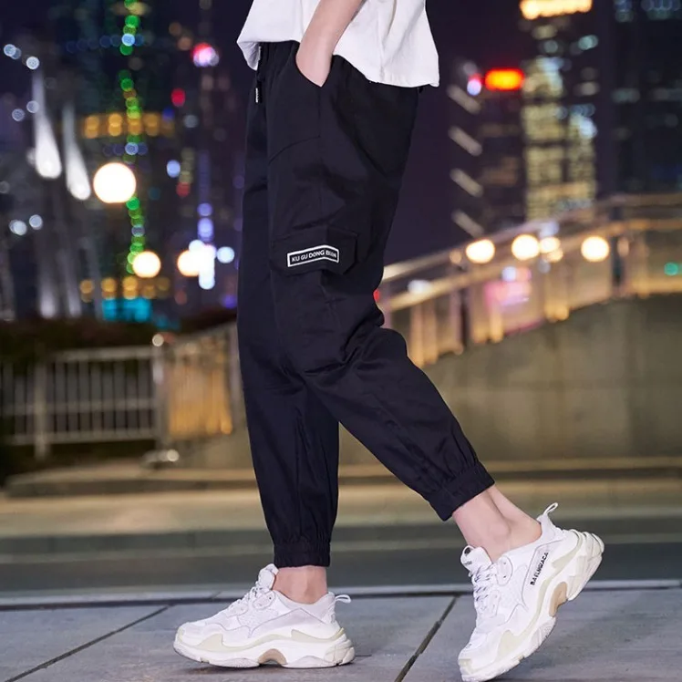 Черный Высокая талия женские брюки-карго с накладным карманом Повседневное