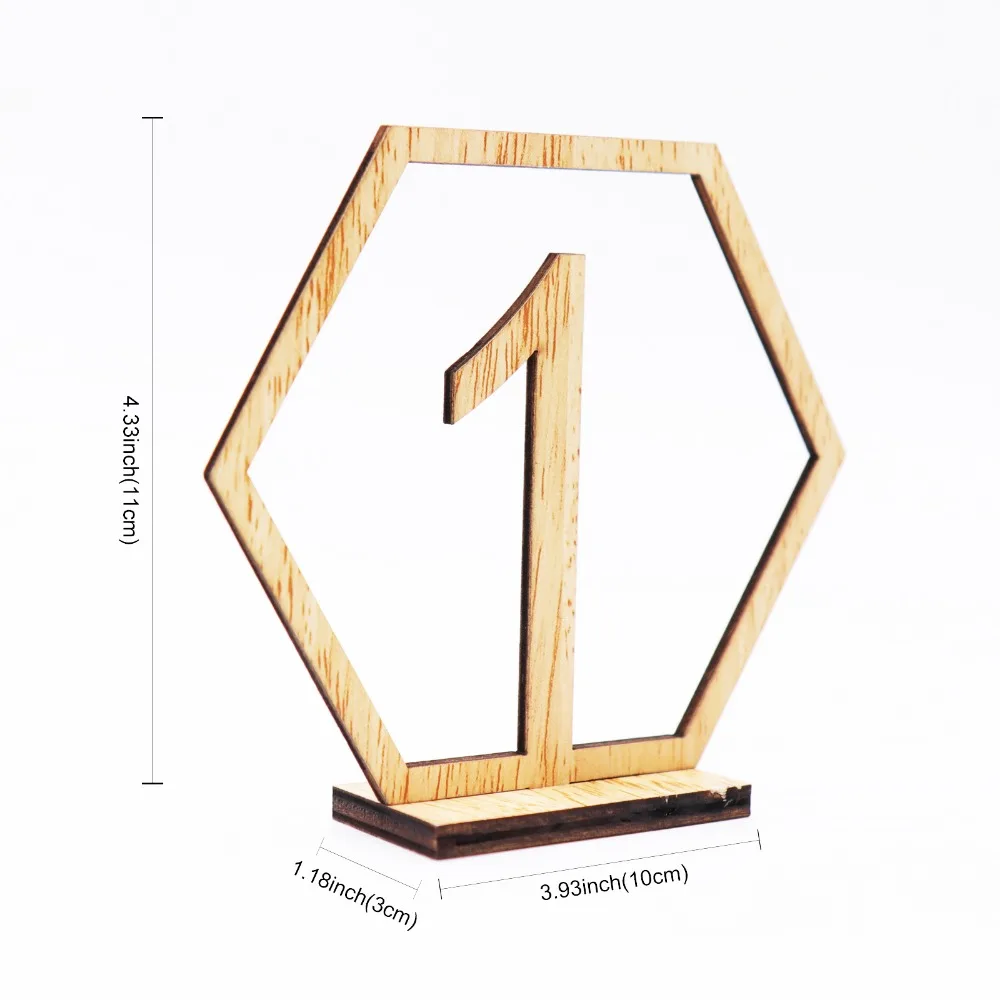 

1-20 Hexagonal Deck Numbers Table Card Banquet Table Seat Hollowed Party Wedding Decoration Wooden Table License Plate Cards