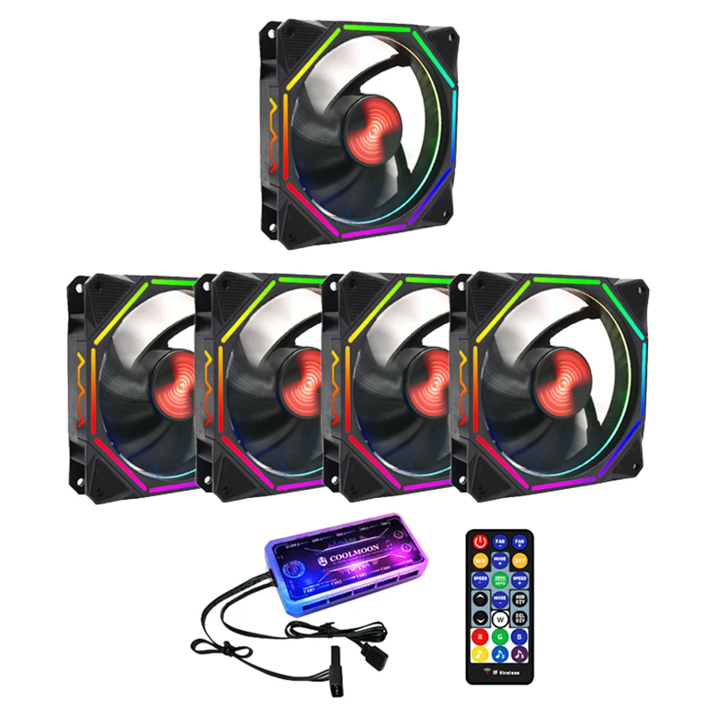 

COOLMOON RGB вентилятор шасси 12 см Shenguang синхронизация бесшумный + музыкальный контроллер настольный компьютер охлаждающий вентилятор ЦП вентил...