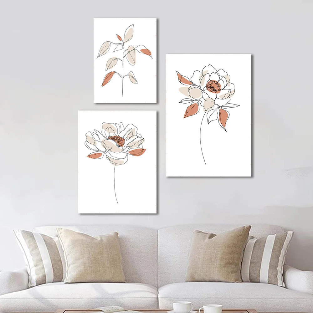 

Bohemia Minimalist Beige Peony Floral Wall Art Canvas Painting Posters and Prints Pictures Bedroom Living Room Decor (No Frame)