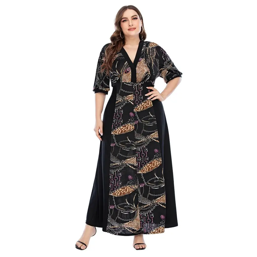 Женское Повседневное платье с v образным вырезом и модным принтом размера плюс