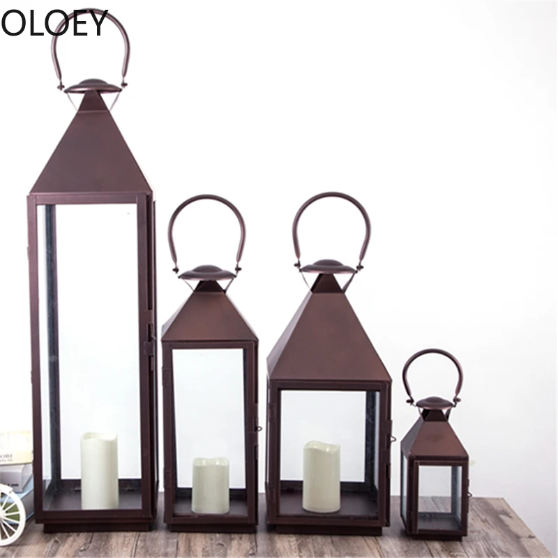 Retro Wind Lamp Windproof  Large Candle Lantern Metal Outdoor Bird Lamp Candelabra Centerpieces
