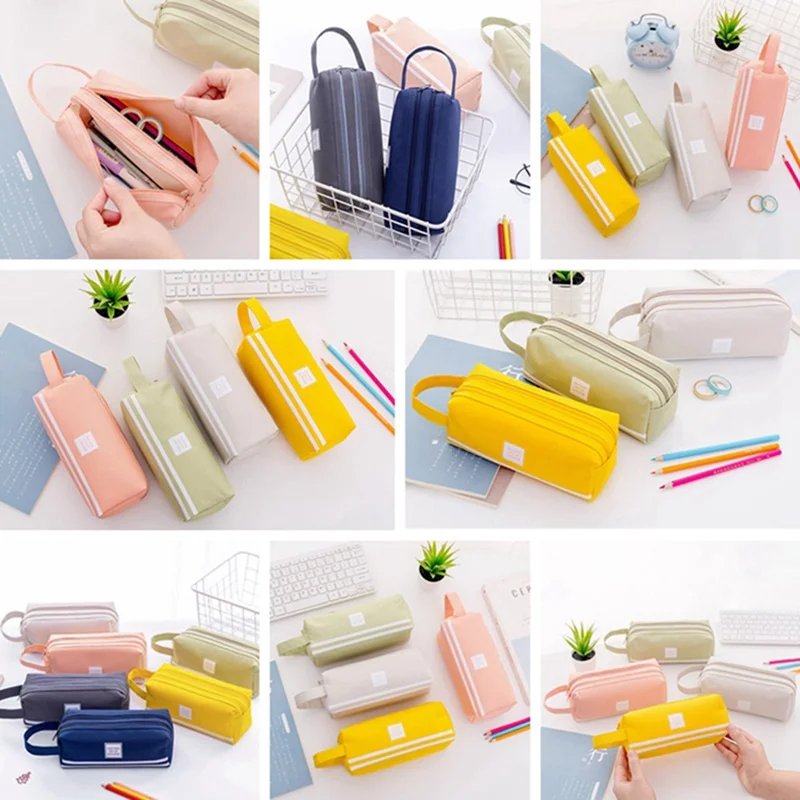 

New School Stationery Creative Large Capacity Handle Pencil Case Simple Multifunctional Double-layer Stationery Case