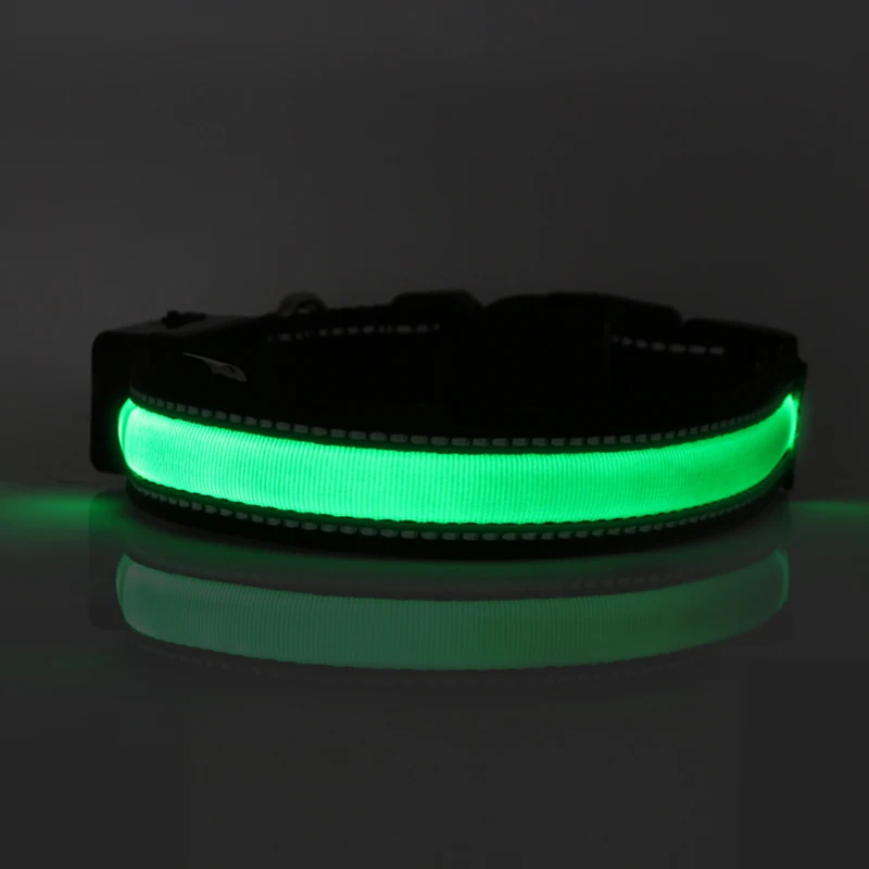Green Светодиодный ошейник для собак с солнечной зарядкой и USB зарядным поводком для собак - Цвет: Green