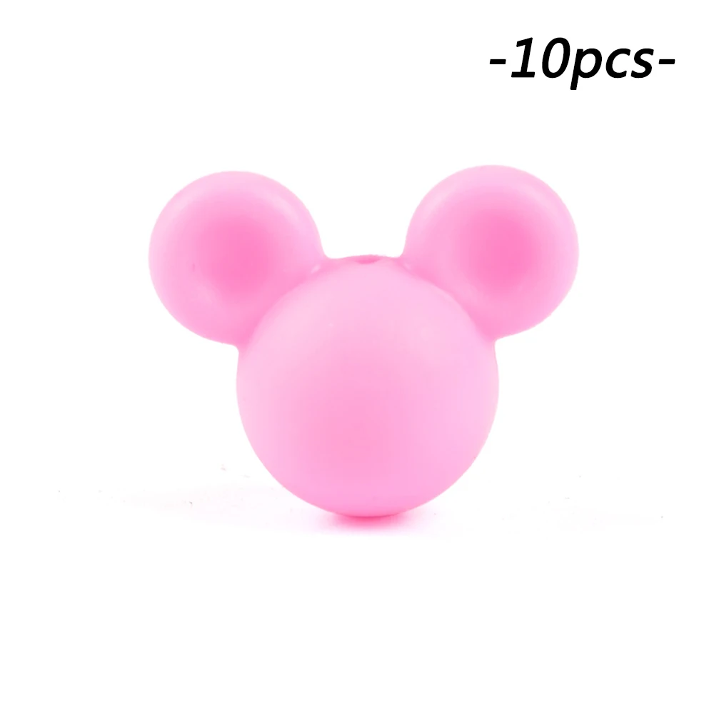 Pink LOFCA 10 шт./лот Микки силиконовые бусины Детские Прорезыватели игрушка мягкая Жевательная прорезыватель BPA бесплатно DIY Шарм ожерелье пищевой ювелирное изделие - Цвет: Pink