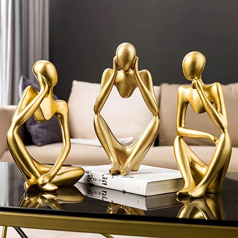 

Фигурка истончика, абстрактная скульптура, искусственная Золотая смола для дома, офиса, стола, гостиной, милая фигурка акцента 45