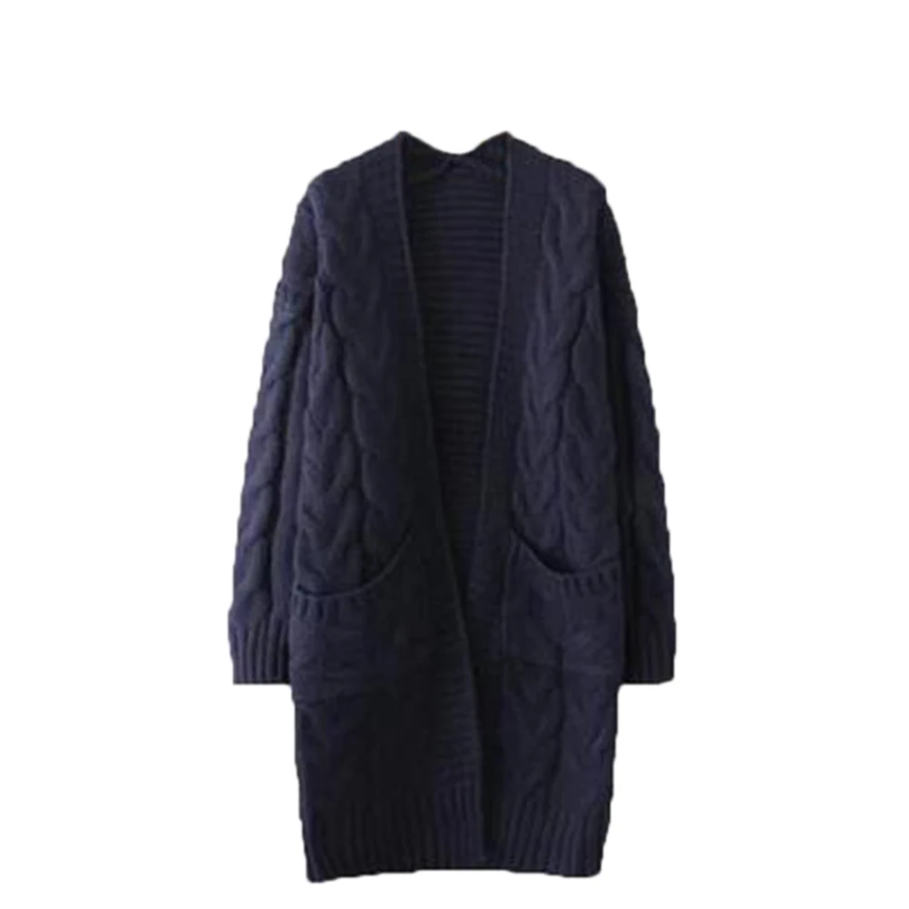 navy blue Корейский Зимний женский свободный вязаный свитер с длинным рукавом, кардиган, пальто, толстый зимний женский кардиган, свитер - Цвет: navy blue