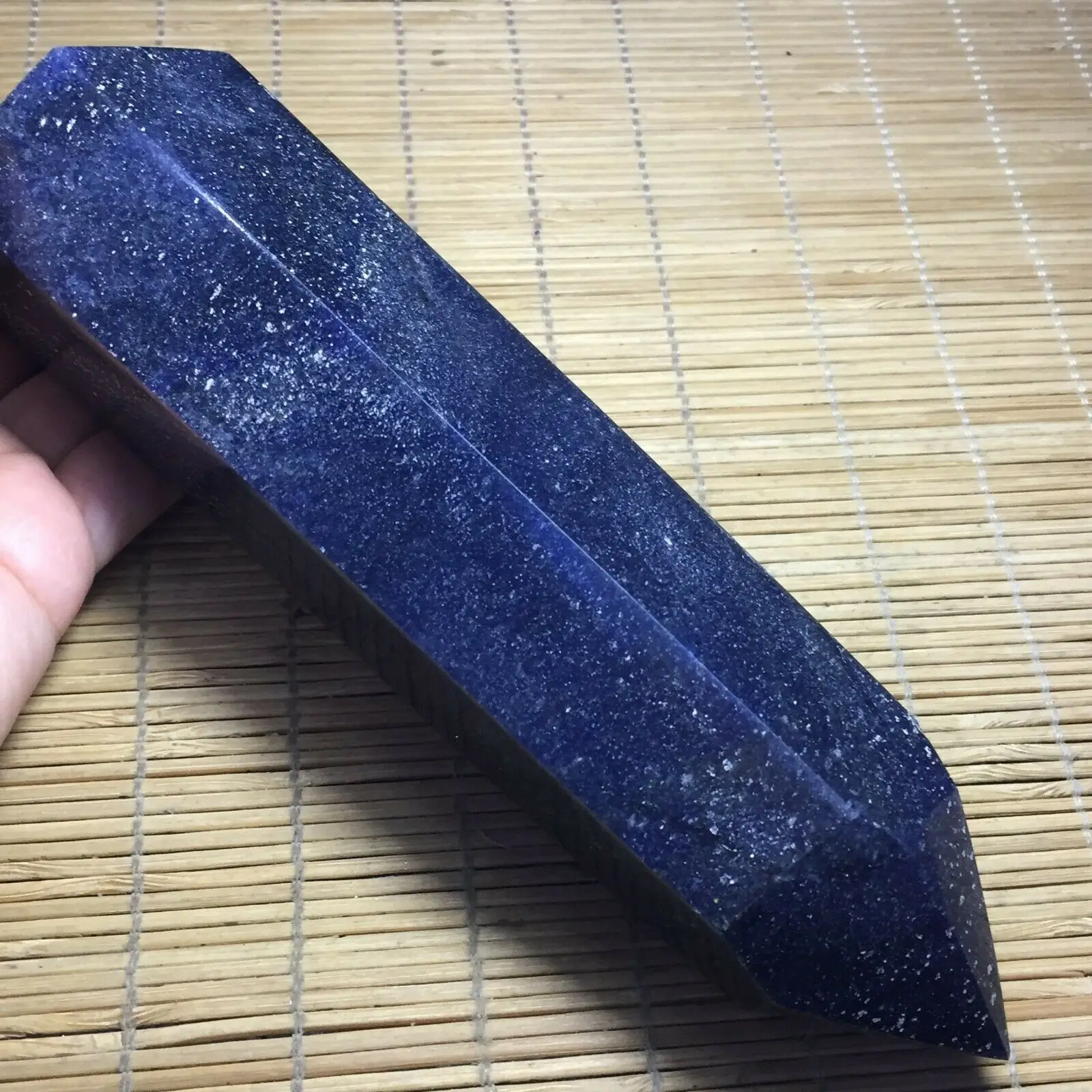 

Natural blue sand gold quartz crystal obelisk point therapy room decor home decor