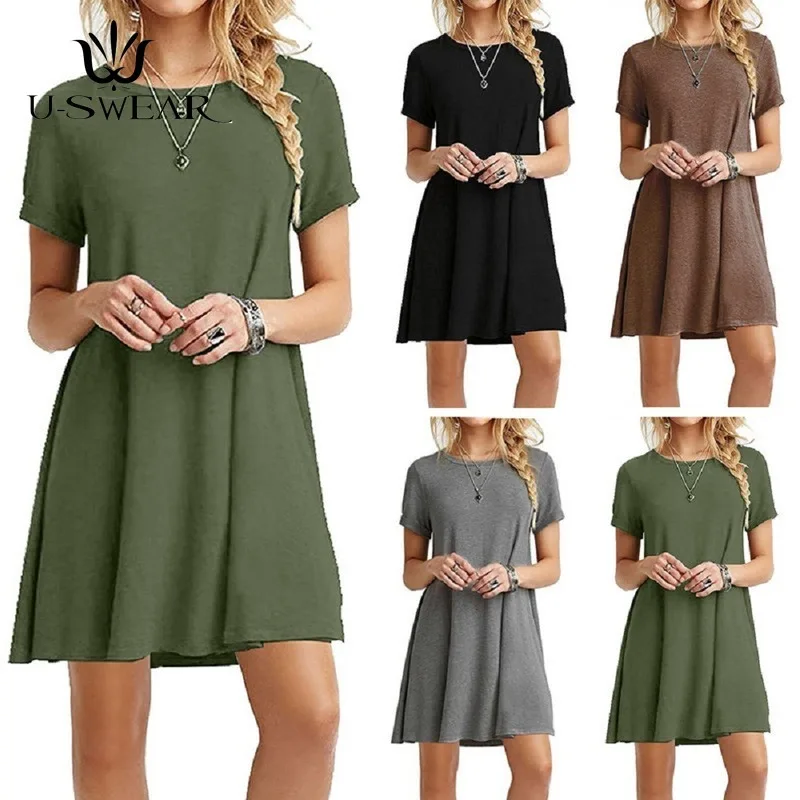 

Fashion Women Clothes Casual Boho Beach Dresses Women O-Neck Party Summer Dress Short Sleeve Mini Dress Office Lady