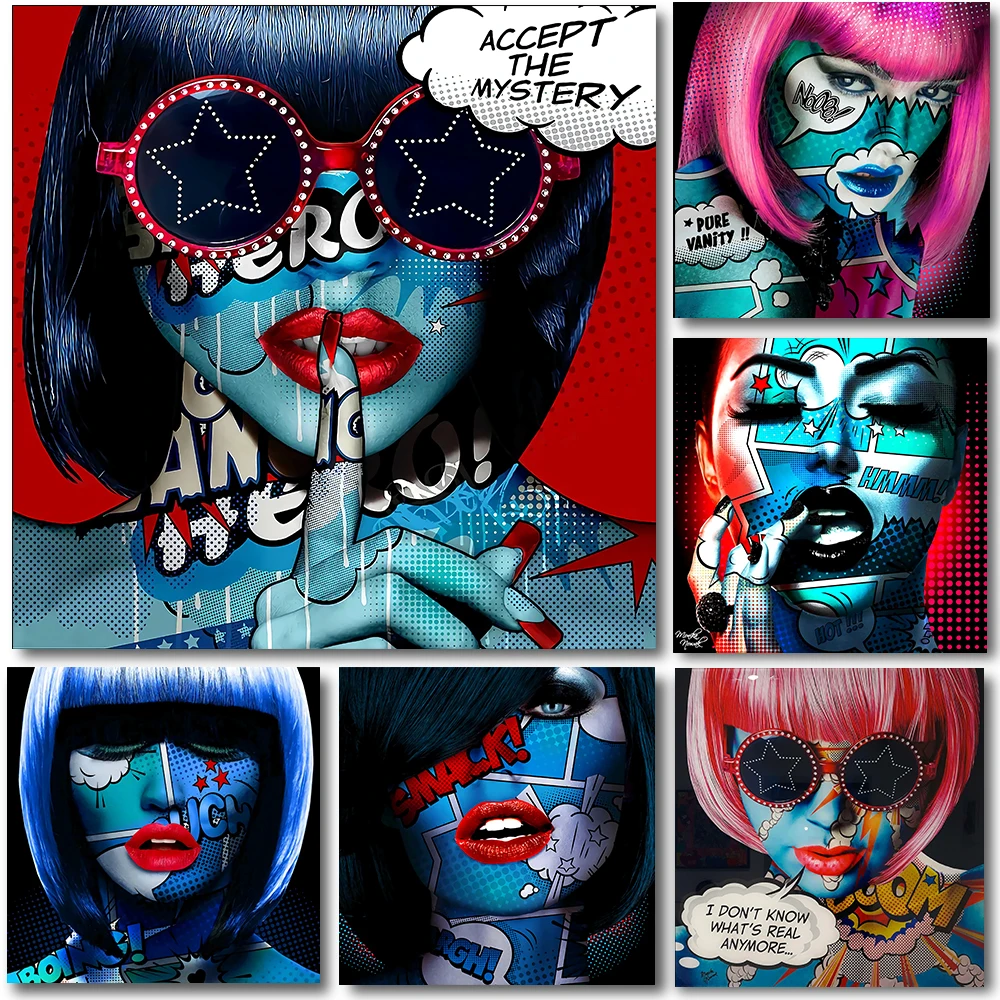 

Graffiti Beauty Face Poster And Print Woman Sexy Face Canvas Painting Head ArtWork On Wall Pictures For Living Room Decor