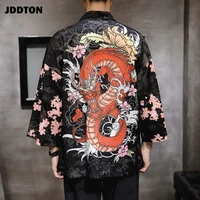 jddton mens dragon pattern auspicious clouds kimono jackets japanese cardigan retro coats traditional clothing streatwear je084