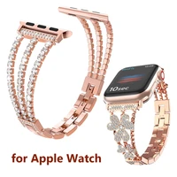 fashion floral watchband for apple watch band 6se 44mm 42mm 38mm 40mm bracelet bling metal strap birthday gifts for women girls