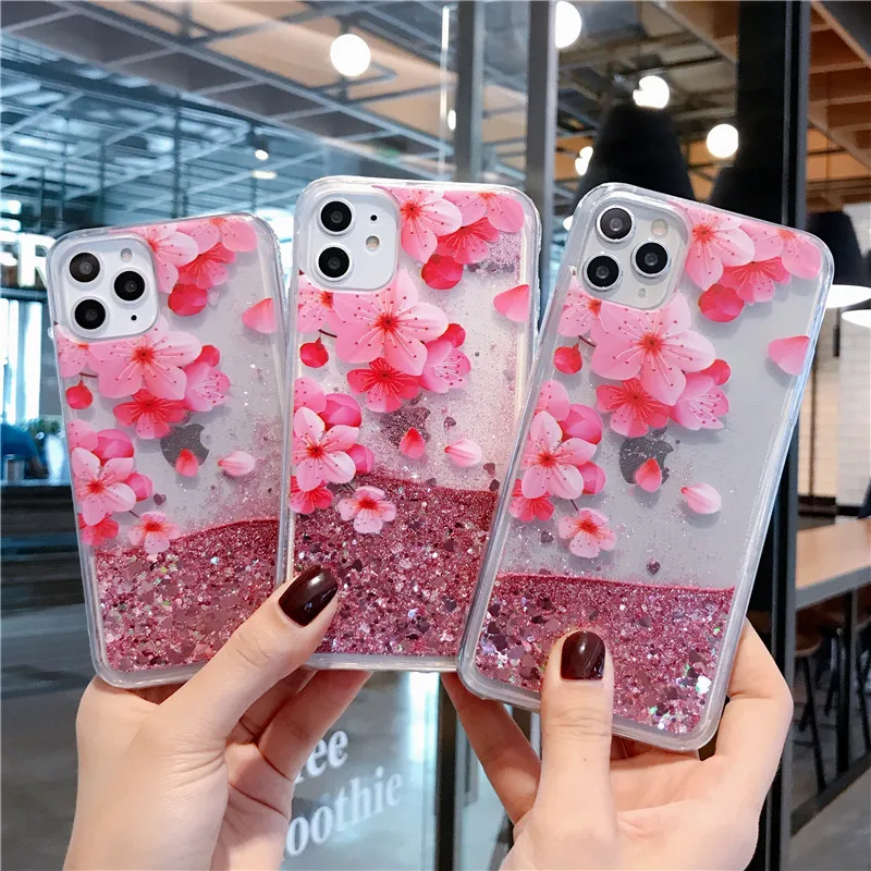 Блестящий Прозрачный чехол для телефона iPhone 11 Pro Max X XR Xs с блестящими листьями