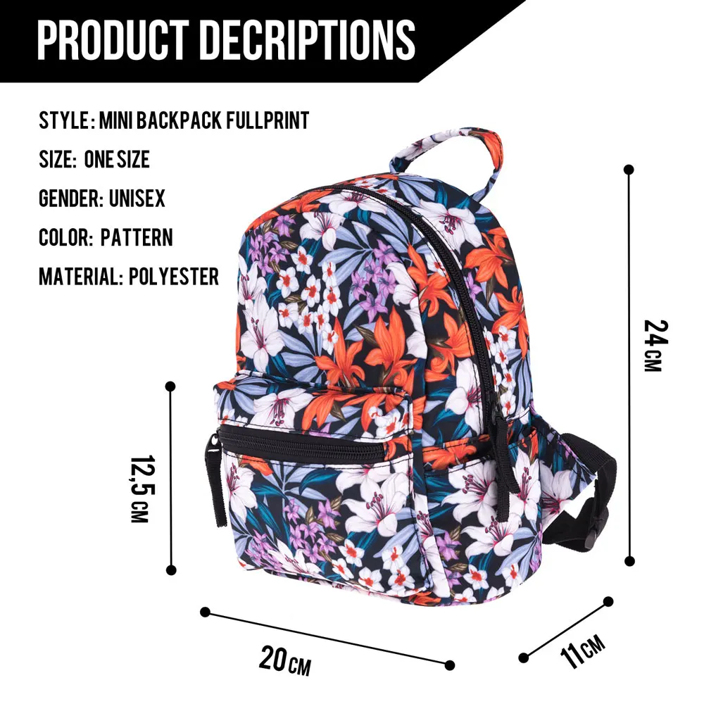 Women Backpack Print Flowers Fashion Cute Mini Backpack For Girl Small School Bag For Teen 1-5 Grade Waterproof Travel Bag