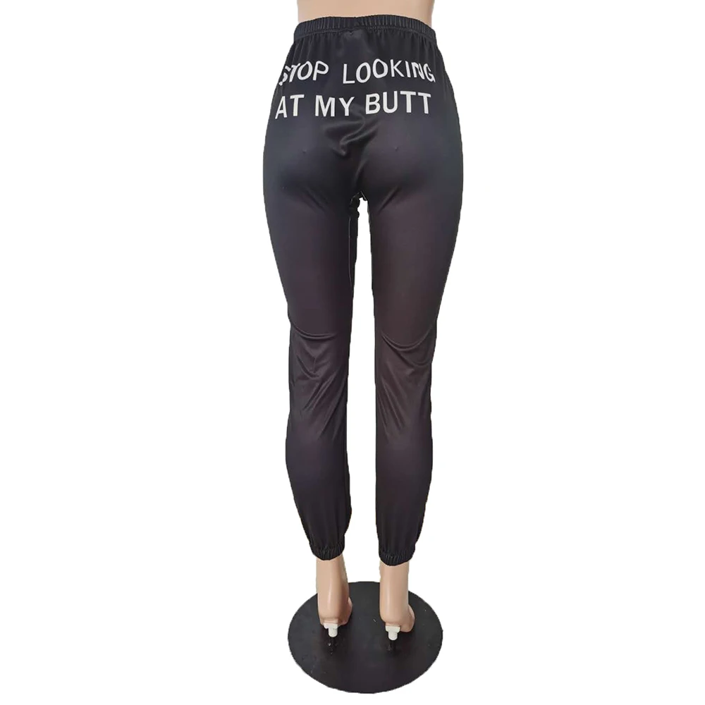 

Back Letter Print Streetwear Jogger Trousers for Women Fashion High Waist Stretchy Fitness Pants Casual Autumn Solid Sweatpants
