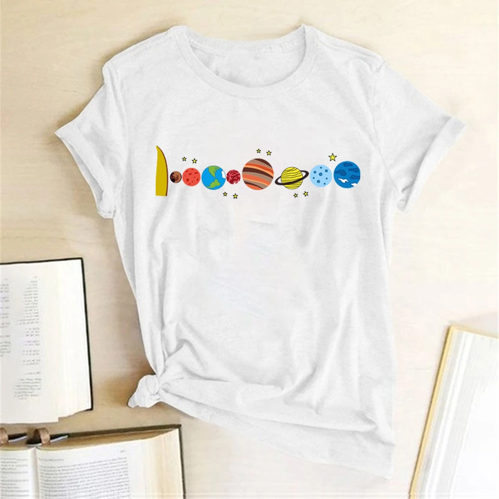 Eight Planets Printed T-shirts Women Summer Graphic Tees Harajuku Aesthetic Clothes Short Sleeve T Shirt Female Ropa Mujer | Женская