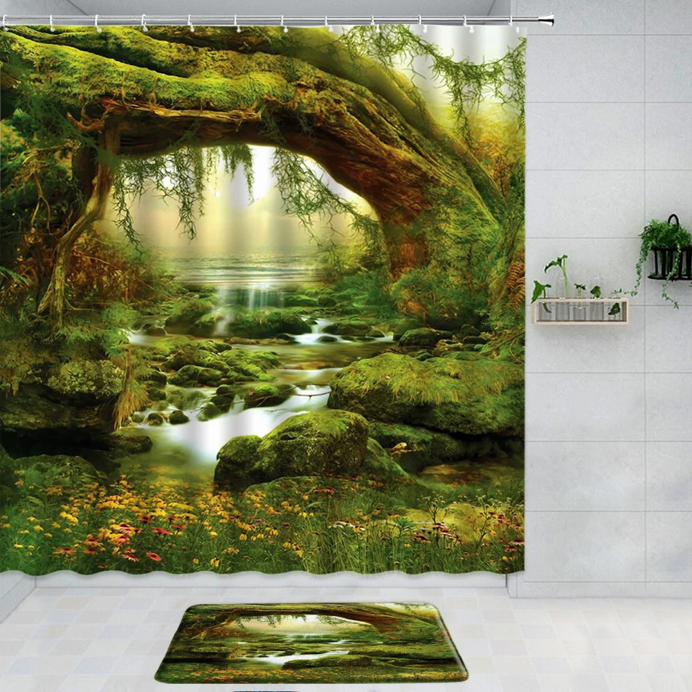 

2 шт./комплект, занавески для душа с изображением леса