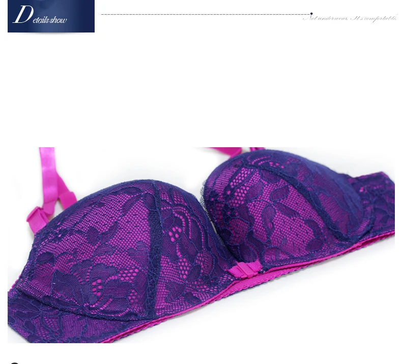 Hot Female Wire Free Front Buckle Lace-Side Fashion Bra New Small Chest Thickening Gathered Bra Beauty Back Sexy Blue Underwear