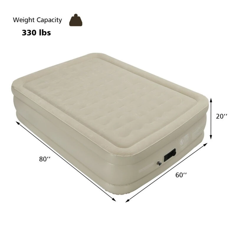 

20 Inches Height Portable Built-In Pump Air Bed Inflatable Mattress Camping Bag Waterproof Thick Soft Flocked Surface Mattresses