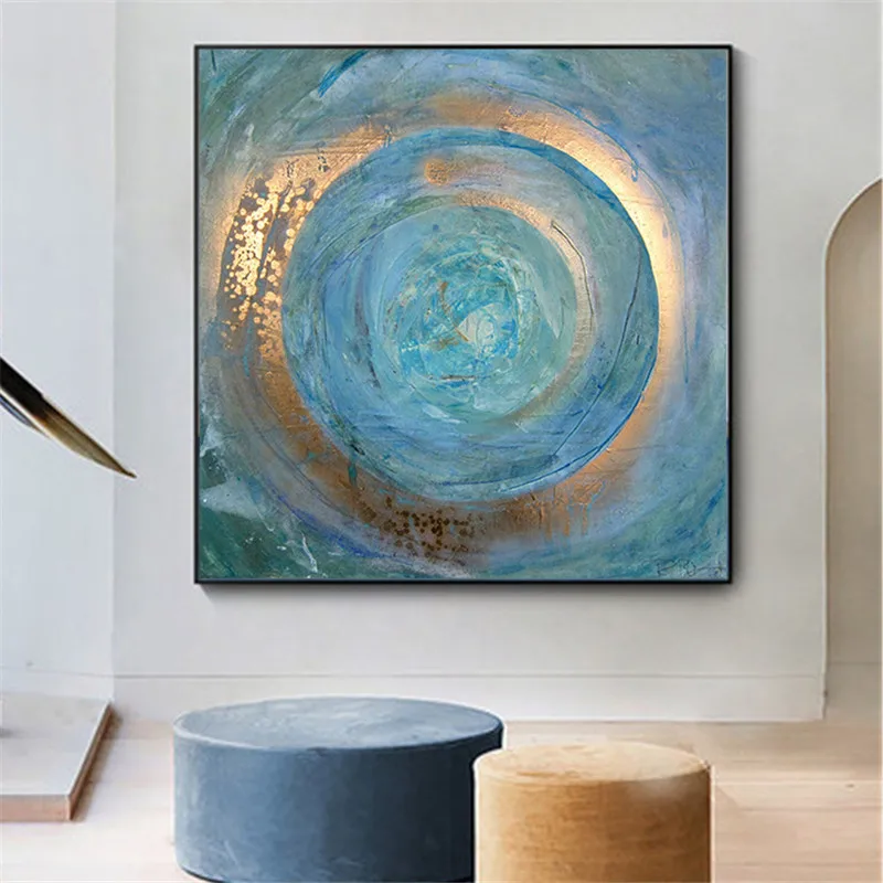 

Abstract Blue Gold Painting Oil Painting on Canvas Scandinavian Posters and Prints Cuadros Wall Art Pictures For Living Room