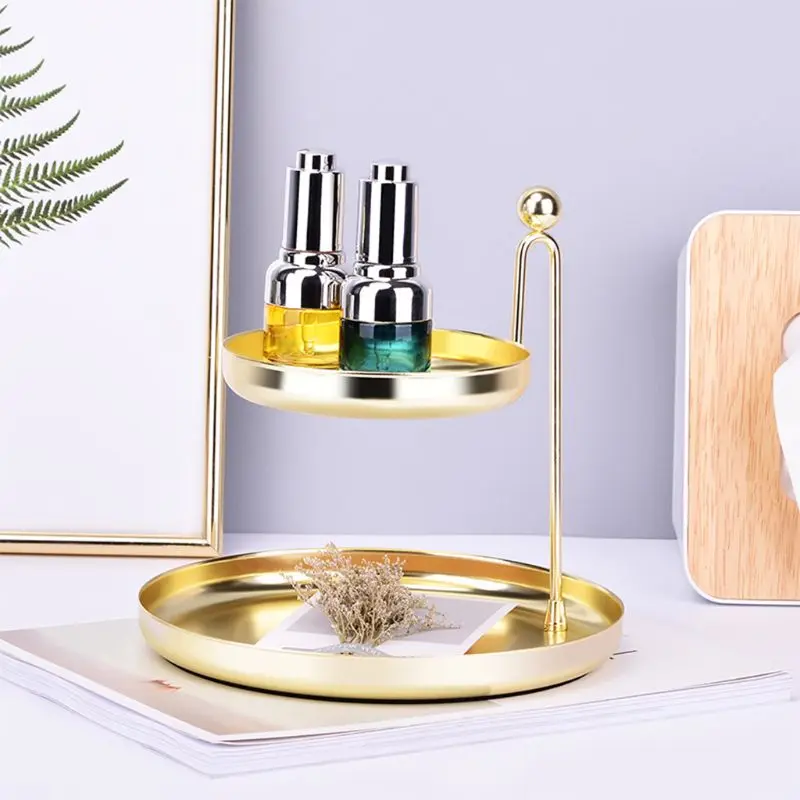 

2 Tier Nordic Metal Jewelry Stand Tray Double Dresser Jewelry Cosmetic Tray E15E
