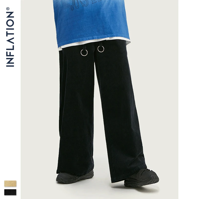 INFLATION 2020 Winter Men Casual Wide-legged Pants Corduroy Loose Fit Overalls Solid Color Pant 93330W | Мужская одежда